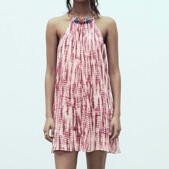 Zara Tie-Dye Halter mini Dress with beaded neckline - Picture 1 of 9